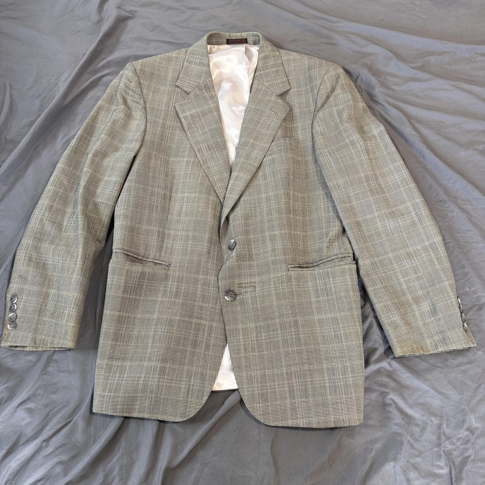 Christopher‎ Brooks Sport Coat Mens 38 Gray Plaid Wool Two Button Notch Lapel